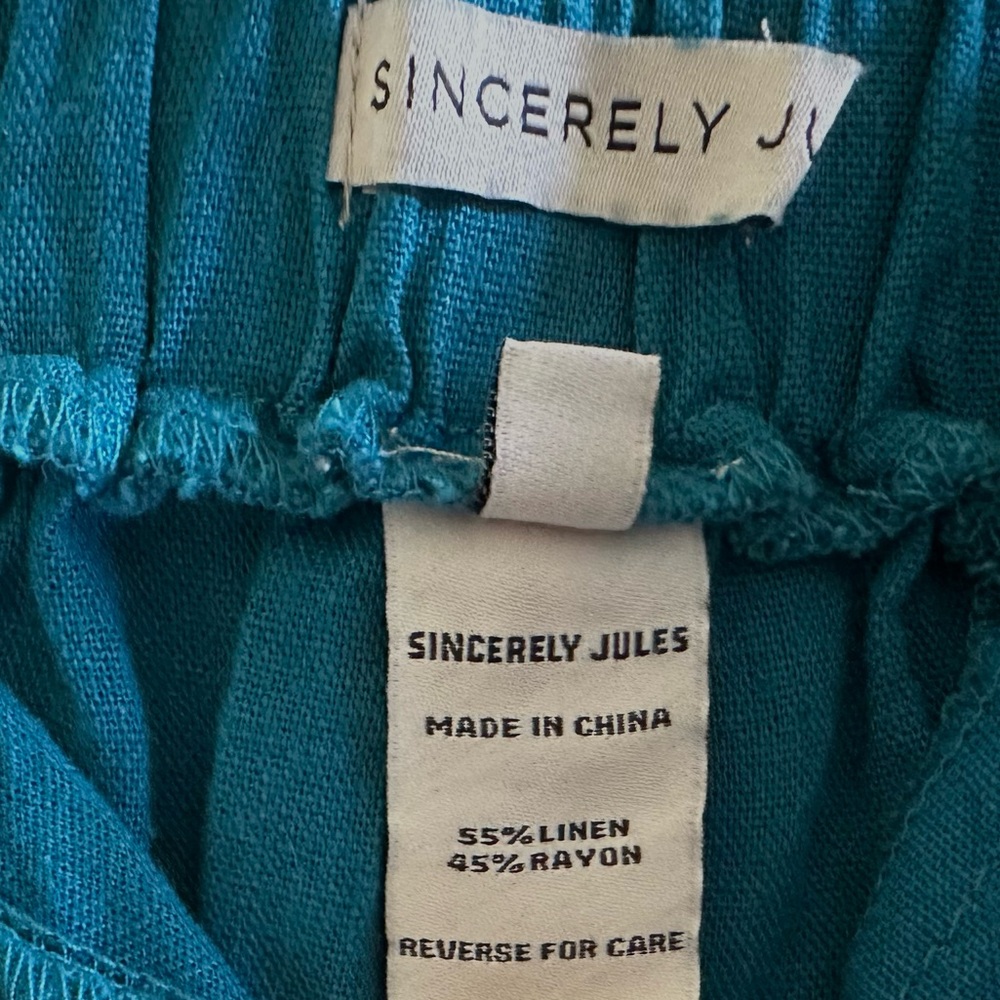 Sincerly Jules Wide Leg Pants Teal Blue Size Small Linen Blend NEW - Picture 6 of 12
